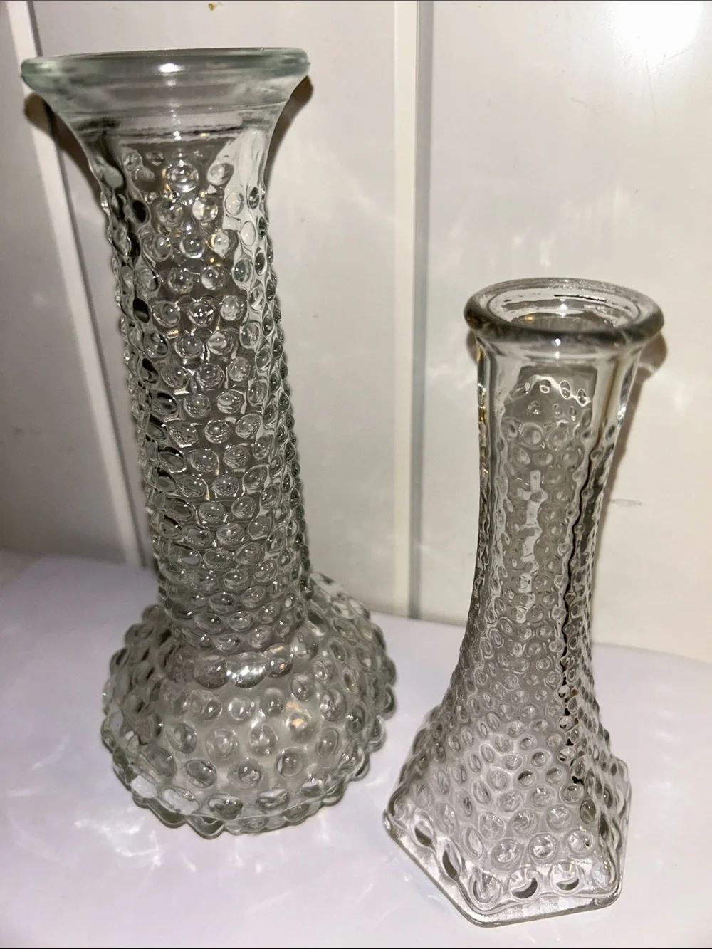 Vintage EO Brody Clear Glass Hobnail Bud Vase LOT Set of 2 Mid Century 6
